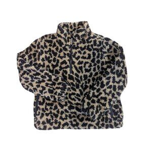 Crewcuts Girls Sweater high Pile Fleece Pullover Leopard Print Quarter Zip 10